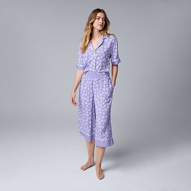 Women's Simply Vera Vera Wang Short Sleeve Notch Pajama Top & Pajama Culotte Pants Set