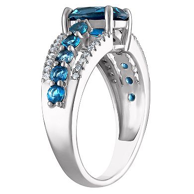 Tiara Sterling Silver 1/6 Carat T.W. Diamond and London Blue Topaz Ring