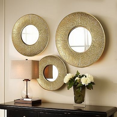 LuxenHome 3-Piece Gold Metal Round Wall Mirror Set