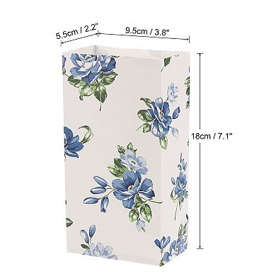 3.8x2.2x7.1 Inch Paper Gift Bag, Blue Flower Storage Bag For Party Favor, 50 Pack