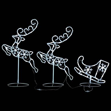 Acrylic Xmas Flying Reindeer & Sleigh, Waterproof, Illuminate Your Holidays With Magical Led Lights