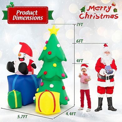 7 Feet Lighted Santa Claus And Christmas Tree With Gift Boxes