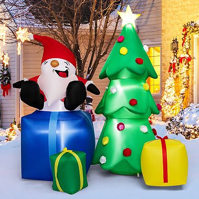 7 Feet Lighted Santa Claus And Christmas Tree With Gift Boxes