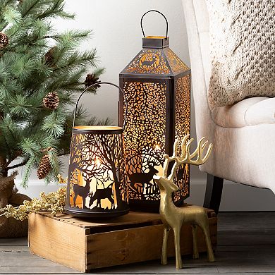 Sullivans Brown Deer Metal Lantern Table Decor