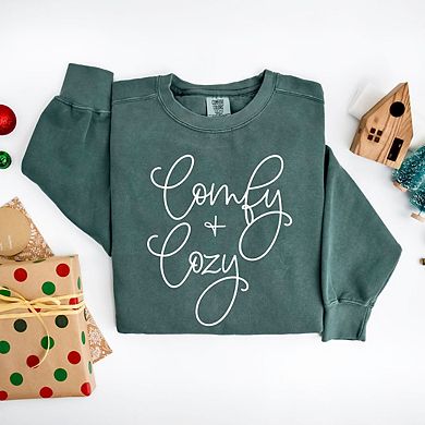 Comfy And Cozy Cursive Garment Dyed Sweatshirt