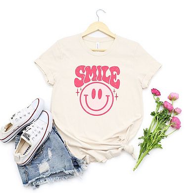 Pink Smiley Distressed Short Sleeve Graphic Tee