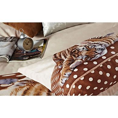 Dolce Mela Twin Size Duvet Cover Sheets Set, Sleepy Tiger