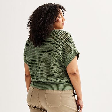 Plus Size Sonoma Goods For Life® Short Sleeve Open Stitch Dolman Sweater