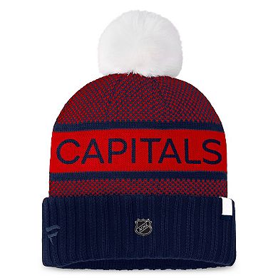 Women's Fanatics Branded  Navy/Red Washington Capitals Authentic Pro Rink Cuffed Knit Hat with Pom