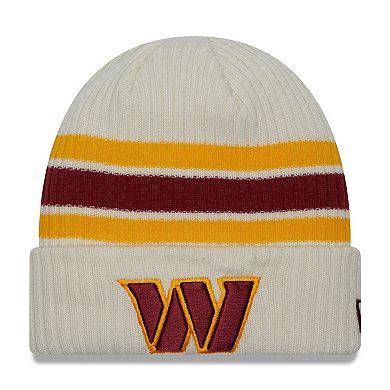 Men's New Era Cream Washington Commanders Team Stripe Cuffed Knit Hat