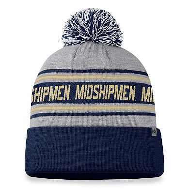 Men's Top of the World Heather Gray Navy Midshipmen Frigid Cuffed Knit Hat with Pom