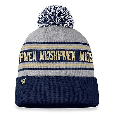 Men's Top of the World Heather Gray Navy Midshipmen Frigid Cuffed Knit Hat with Pom