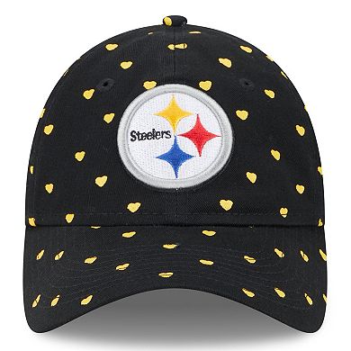 Girls Toddler Black Pittsburgh Steelers Hearts 9TWENTY Adjustable Hat