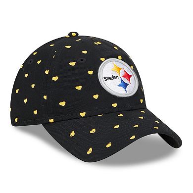 Girls Toddler Black Pittsburgh Steelers Hearts 9TWENTY Adjustable Hat