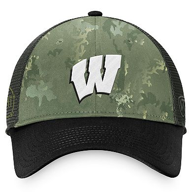 Men's Top of the World Hunter Green/Gray Wisconsin Badgers OHT Military Appreciation Unit Trucker Adjustable Hat