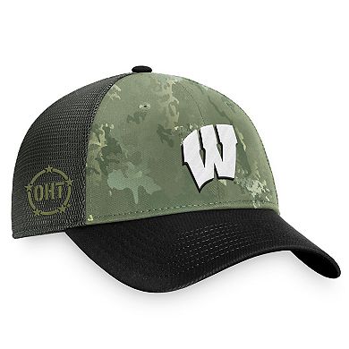 Men's Top of the World Hunter Green/Gray Wisconsin Badgers OHT Military Appreciation Unit Trucker Adjustable Hat