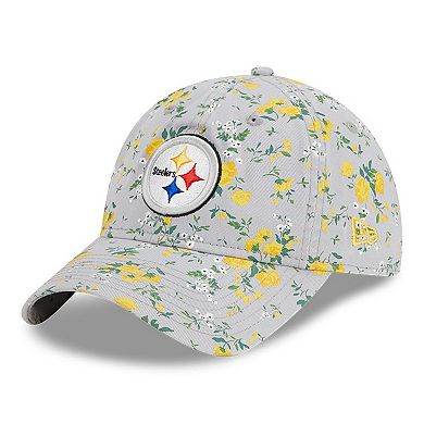 Girls Youth New Era Gray Pittsburgh Steelers Bouquet 9TWENTY Adjustable Hat