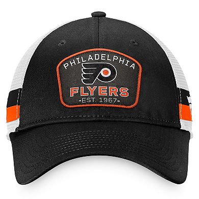 Men's Fanatics Branded Black/White Philadelphia Flyers Fundamental Striped Trucker Adjustable Hat