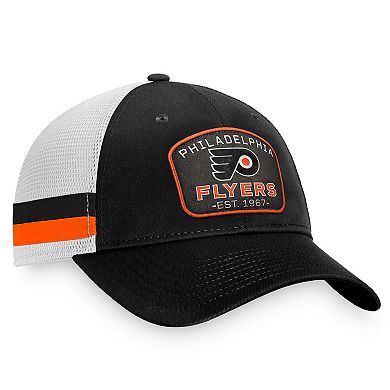 Men's Fanatics Branded Black/White Philadelphia Flyers Fundamental Striped Trucker Adjustable Hat