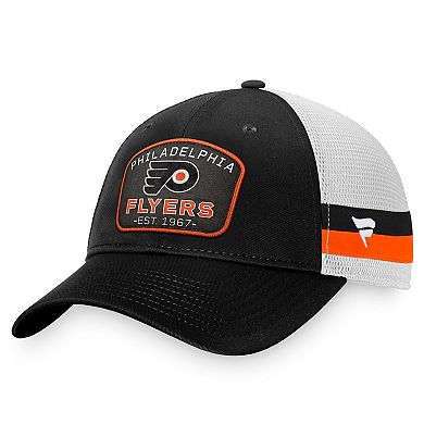 Men's Fanatics Branded Black/White Philadelphia Flyers Fundamental Striped Trucker Adjustable Hat