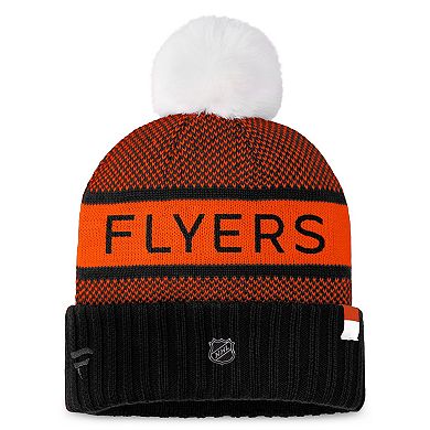 Women's Fanatics Branded  Black/Orange Philadelphia Flyers Authentic Pro Rink Cuffed Knit Hat with Pom