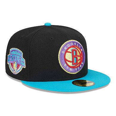 Men's New Era Black/Turquoise Brooklyn Nets Arcade Scheme 59FIFTY Fitted Hat