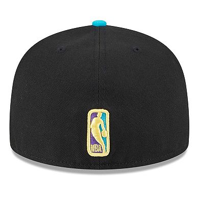 Men's New Era Black/Turquoise Golden State Warriors Arcade Scheme 59FIFTY Fitted Hat