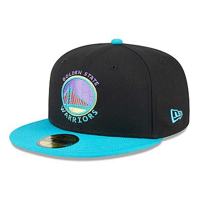 Men's New Era Black/Turquoise Golden State Warriors Arcade Scheme 59FIFTY Fitted Hat