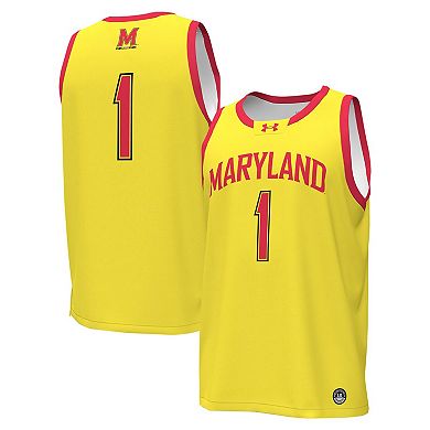 Men's Under Armour #1 Gold Maryland Terrapins Replica Basketball Jersey