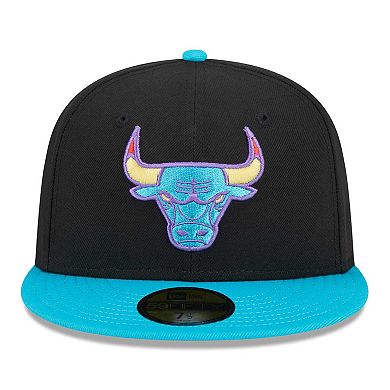 Men's New Era Black/Turquoise Chicago Bulls Arcade Scheme 59FIFTY Fitted Hat
