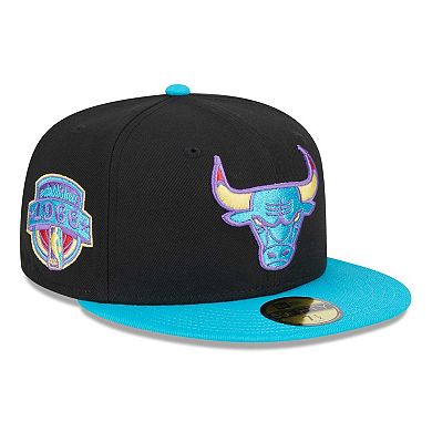 Men's New Era Black/Turquoise Chicago Bulls Arcade Scheme 59FIFTY Fitted Hat