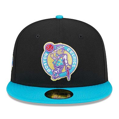 Men's New Era Black/Turquoise Boston Celtics Arcade Scheme 59FIFTY Fitted Hat
