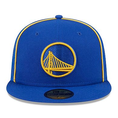 Men's New Era Royal Golden State Warriors Piped & Flocked 59Fifty Fitted Hat