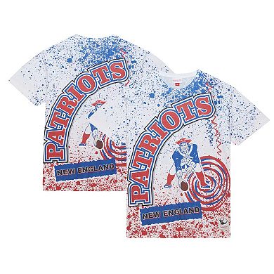 Men's Mitchell & Ness White New England Patriots Big & Tall Allover Print T-Shirt