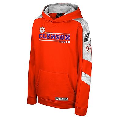 Youth Colosseum Orange Clemson Tigers OHT Military Appreciation Cyclone Digital Camo Pullover Hoodie