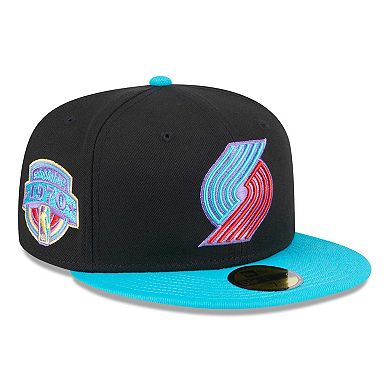 Men's New Era Black/Turquoise Portland Trail Blazers Arcade Scheme 59FIFTY Fitted Hat