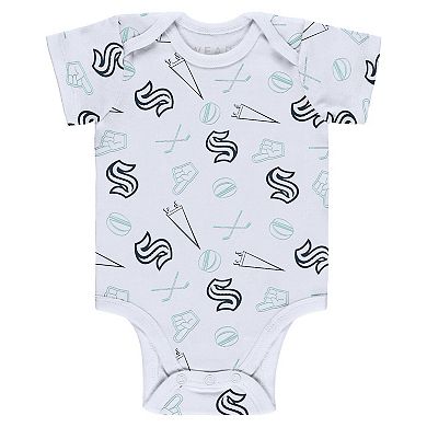 Newborn & Infant Gray/White/Navy Seattle Kraken Three-Piece Turn Me Around Bodysuit & Pants Set