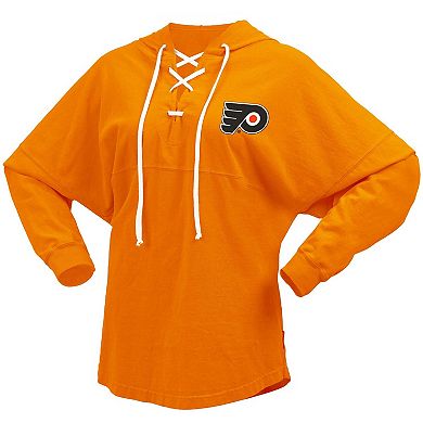 Women's Fanatics Branded Orange Philadelphia Flyers Jersey Lace-Up V-Neck Long Sleeve Hoodie T-Shirt