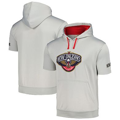 Men's Fanatics Branded Silver/Red New Orleans Pelicans Short Sleeve Pullover Hoodie