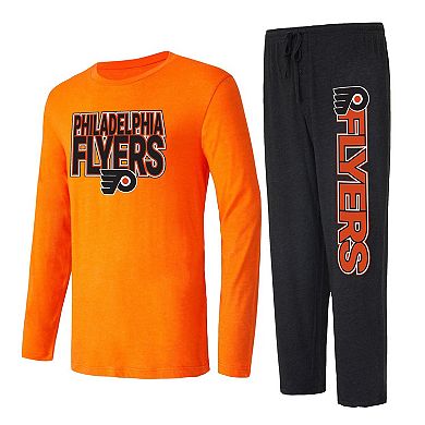 Men's Concepts Sport Black/Orange Philadelphia Flyers Meter Long Sleeve T-Shirt & Pants Sleep Set