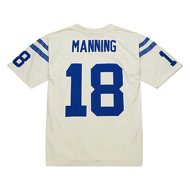 Men's Mitchell & Ness Peyton Manning Cream Indianapolis Colts Chainstitch Legacy Jersey