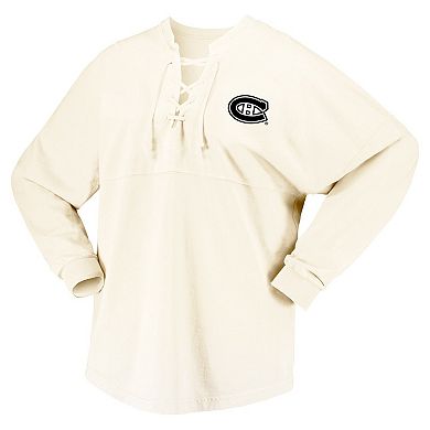 Women's Fanatics Branded Cream Montreal Canadiens Original Six Lace-Up Spirit Jersey Long Sleeve T-Shirt
