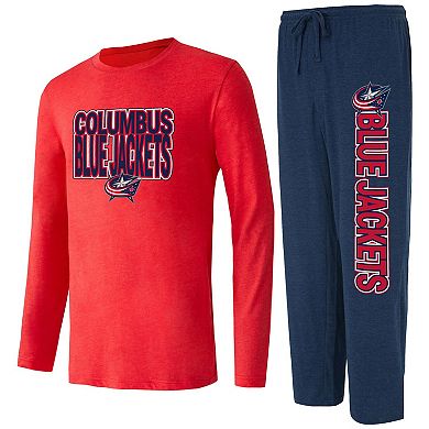Men's Concepts Sport Navy/Red Columbus Blue Jackets Meter Long Sleeve T-Shirt & Pants Sleep Set