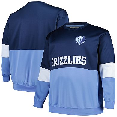 Men's Fanatics Branded Navy/Light Blue Memphis Grizzlies Big & Tall Split Pullover Sweatshirt