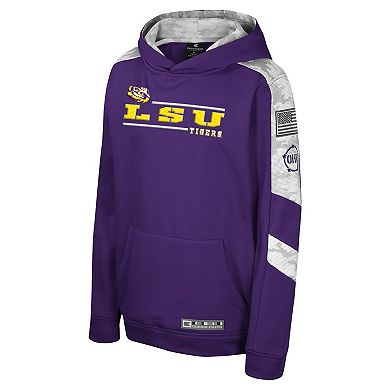 Youth Colosseum Purple LSU Tigers OHT Military Appreciation Cyclone Digital Camo Pullover Hoodie