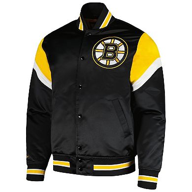 Men's Mitchell & Ness Black Boston Bruins Midweight Satin Full-Snap Jacket