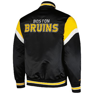 Men's Mitchell & Ness Black Boston Bruins Midweight Satin Full-Snap Jacket