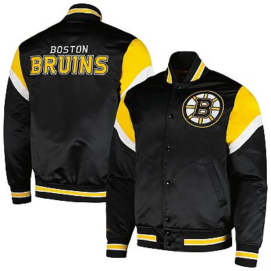 Men's Mitchell & Ness Black Boston Bruins Midweight Satin Full-Snap Jacket