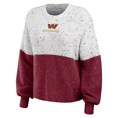 Women's WEAR by Erin Andrews  White/Burgundy Washington Commanders Color-Block Pullover Sweater