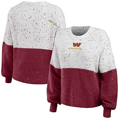 Women's WEAR by Erin Andrews  White/Burgundy Washington Commanders Color-Block Pullover Sweater